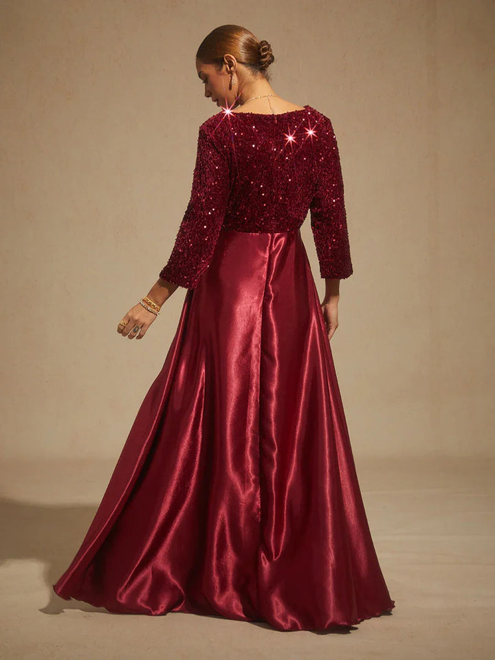 Velvet Sequin Satin Evening Gown