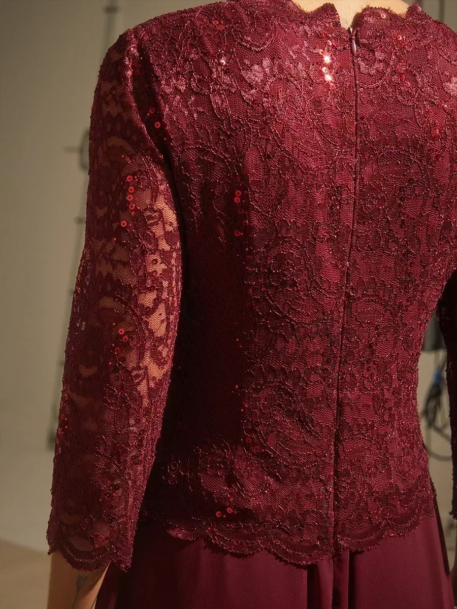 Elegant Lace and Chiffon Floor-Length Dress