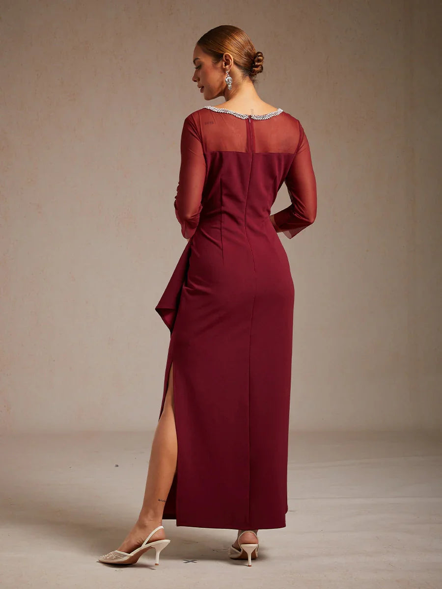 Elegant Beaded Illusion Neckline Formal Dress