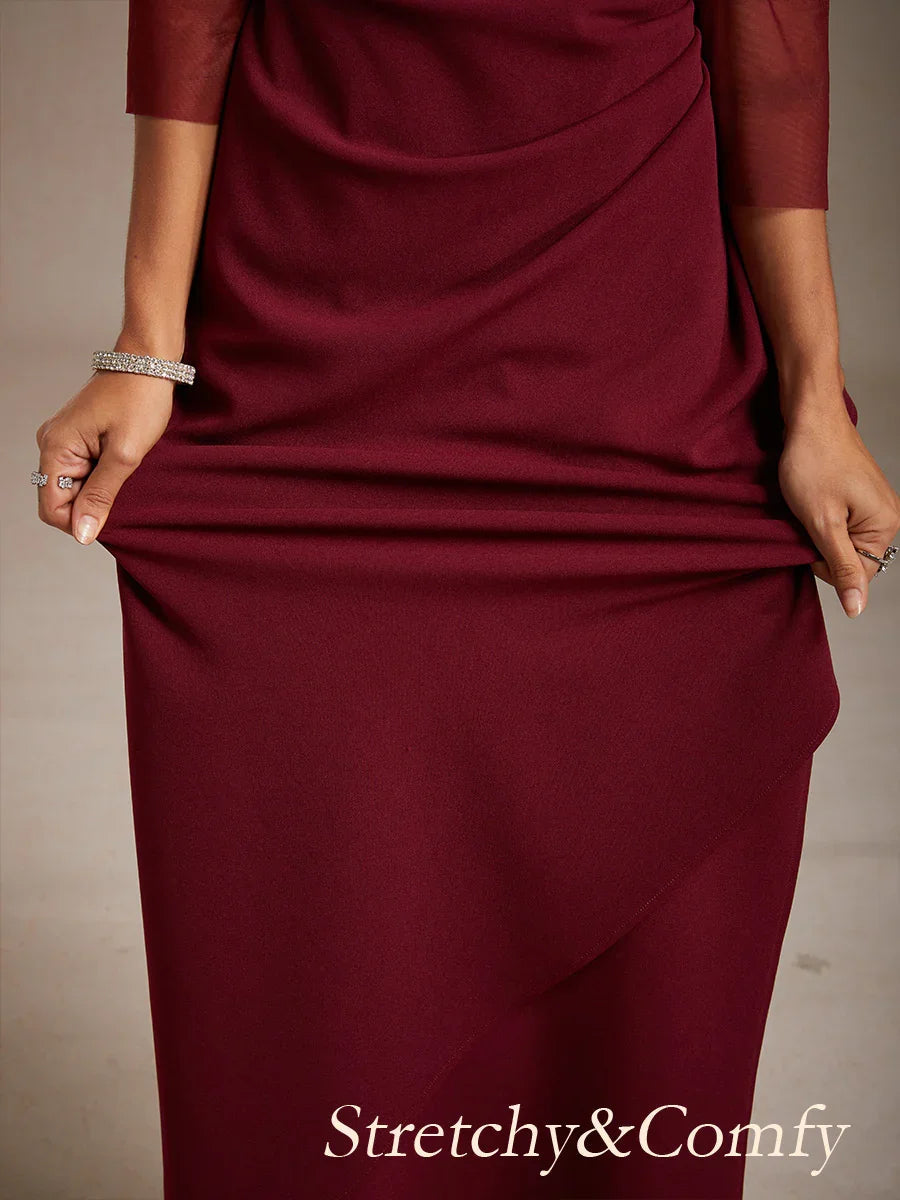 Elegant Beaded Illusion Neckline Formal Dress