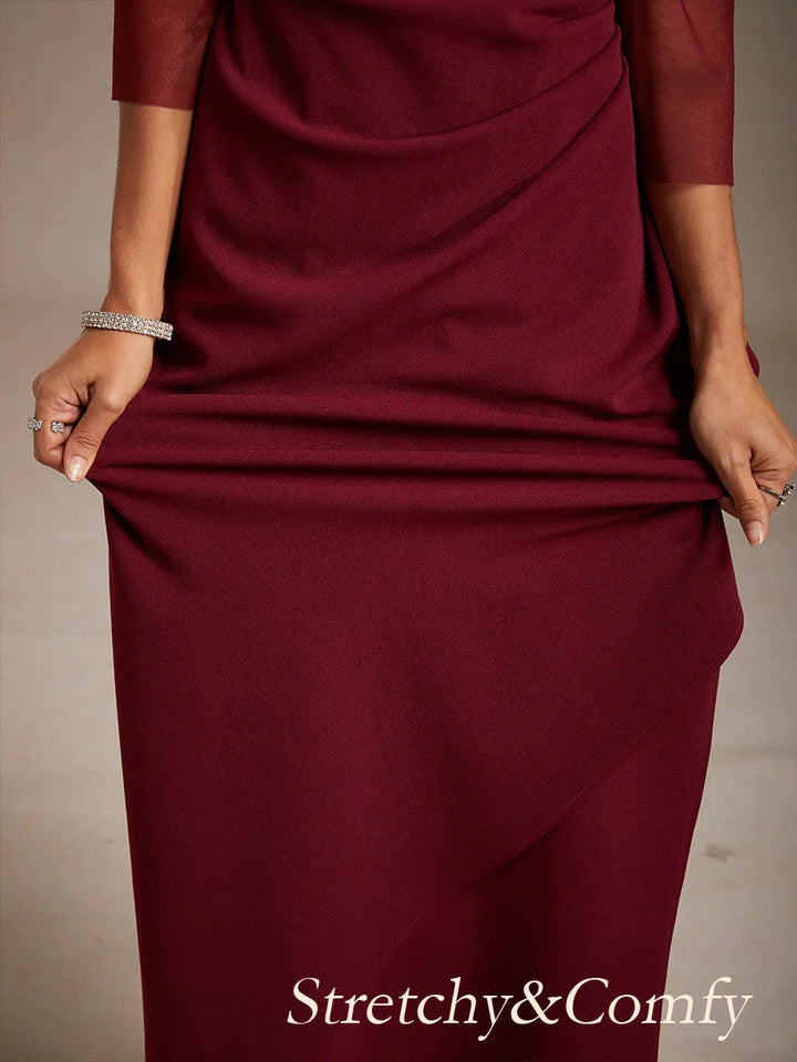 Elegant Beaded Illusion Neckline Formal Dress