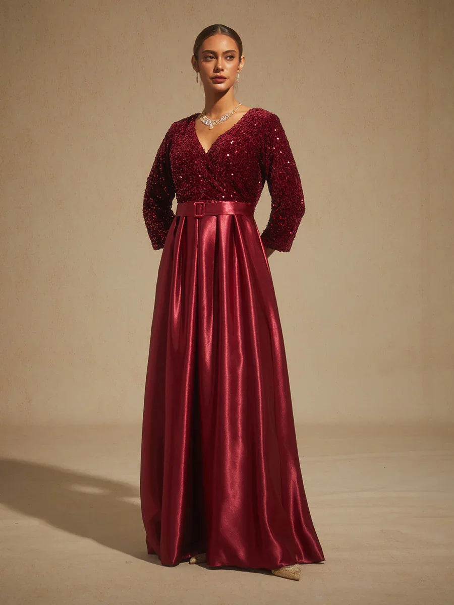 Velvet Sequin Satin Evening Gown