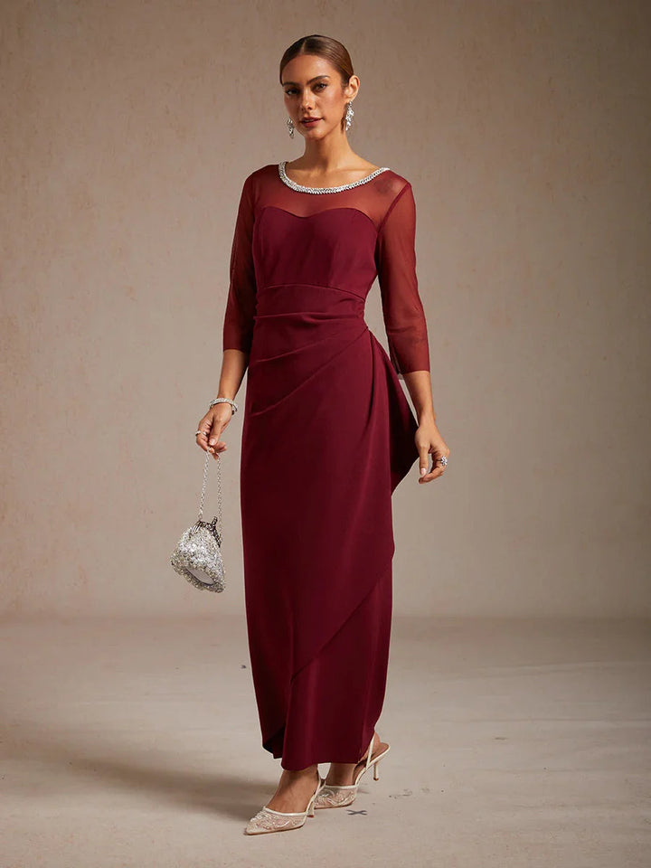 Elegant Beaded Illusion Neckline Formal Dress