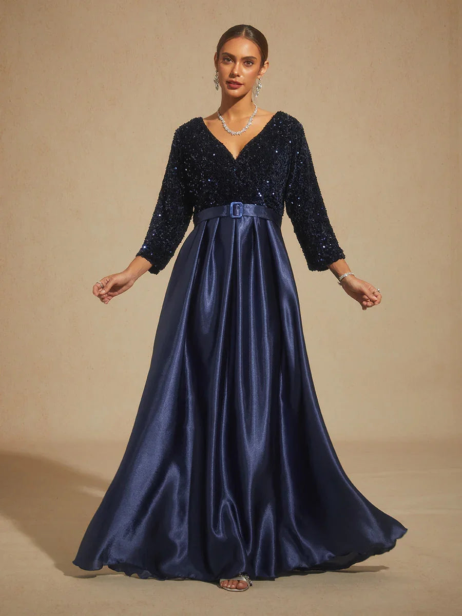 Velvet Sequin Satin Evening Gown