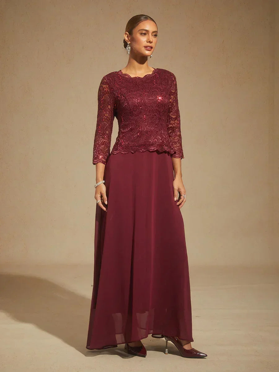 Elegant Lace and Chiffon Floor-Length Dress