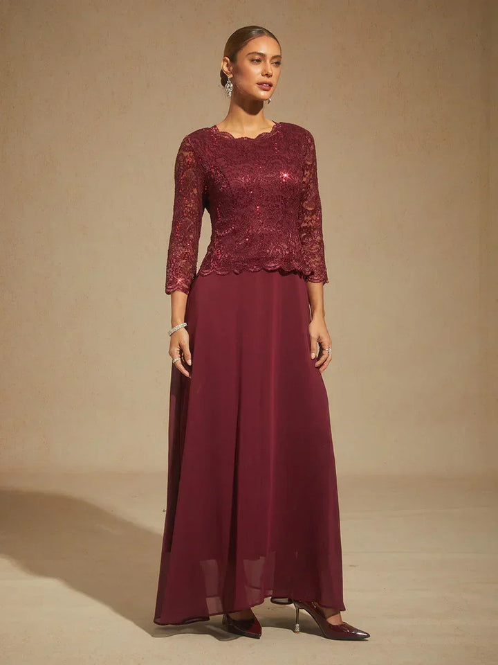 Elegant Lace and Chiffon Floor-Length Dress