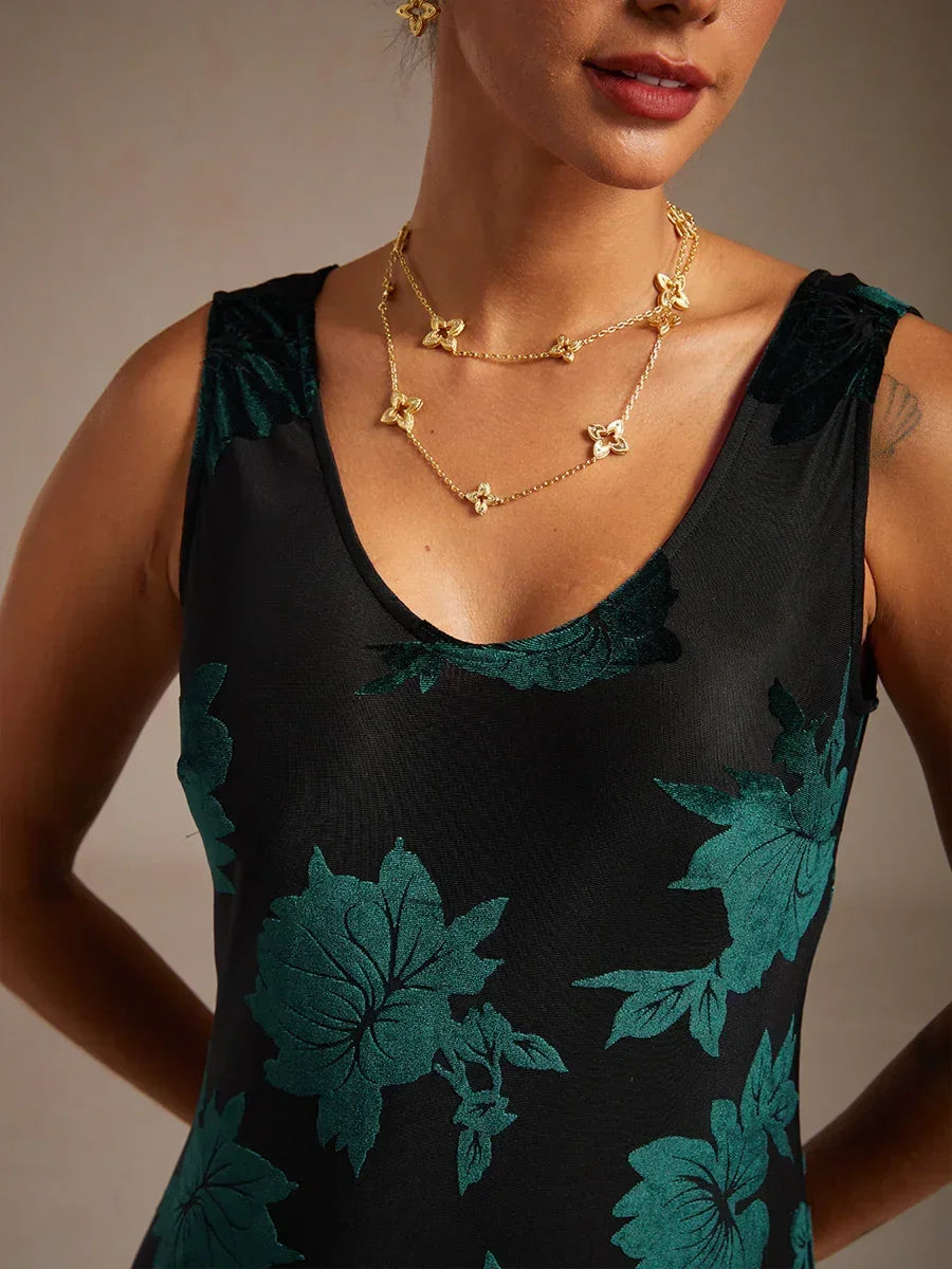 Floral Evening Gown with Asymmetrical Hem