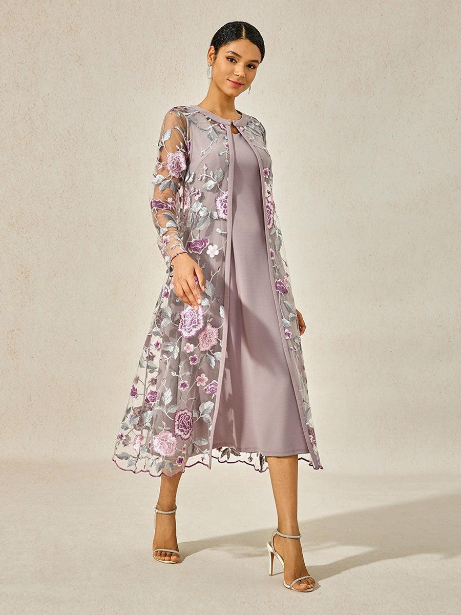 Mesh Lace Embroidered Floral Dress Set