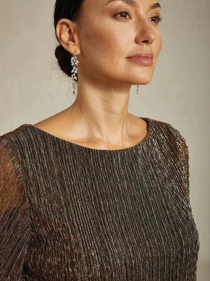 Metallic Pleated Chiffon Asymmetrical Layered Blouse