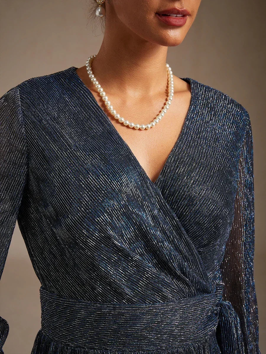 Metallic Pleated Chiffon Evening Wrap Top