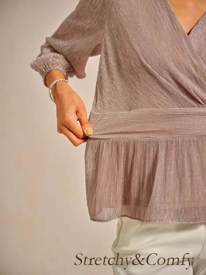 Metallic Pleated Chiffon Evening Wrap Top