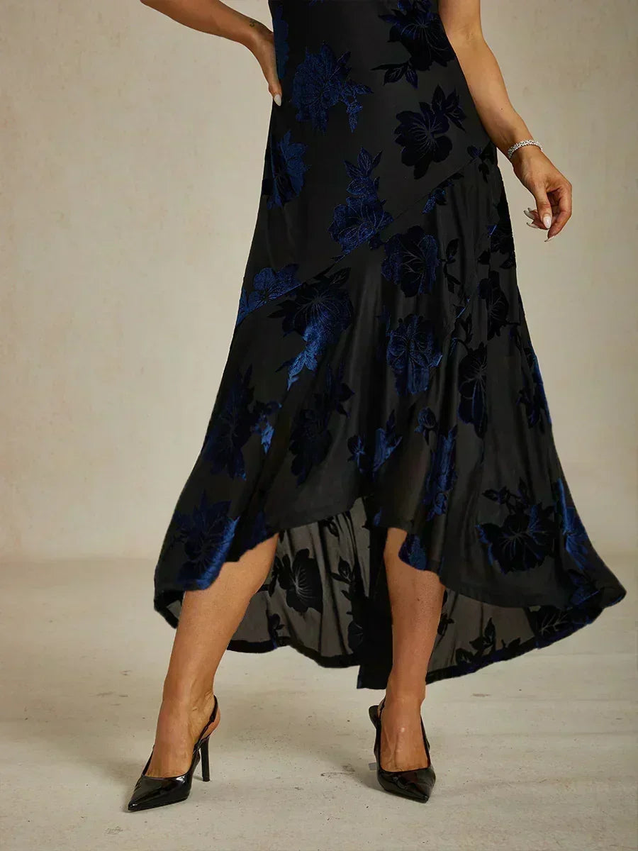 Floral Evening Gown with Asymmetrical Hem