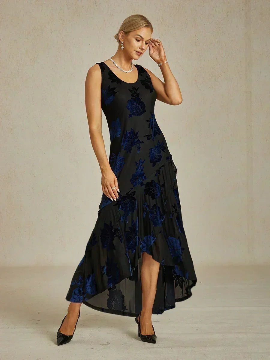 Floral Evening Gown with Asymmetrical Hem