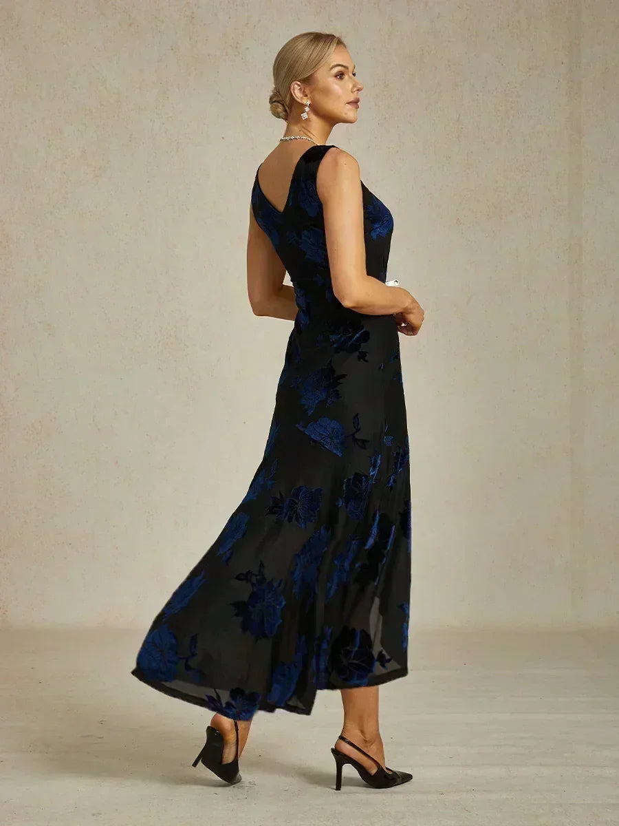 Floral Evening Gown with Asymmetrical Hem