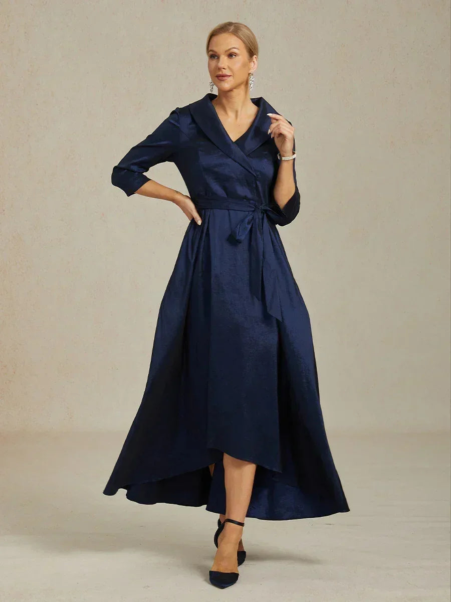Stretch Taffeta Cocktail Dress with Tie Belt