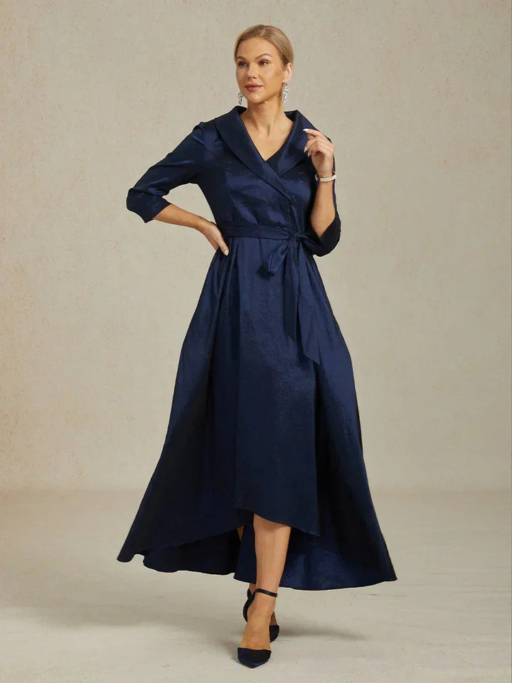 Stretch Taffeta Cocktail Dress with Tie Belt