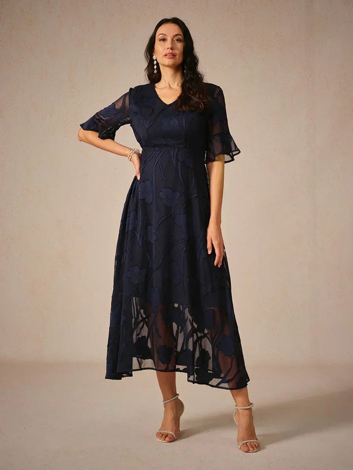 Ruffle Flutter Lace Maxi Dress