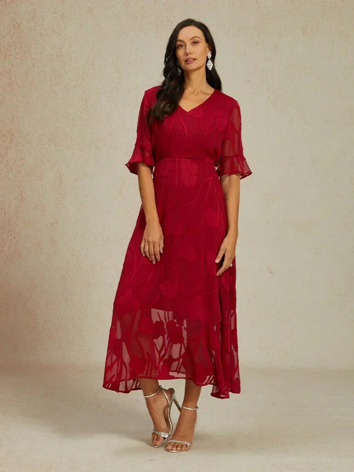 Ruffle Flutter Lace Maxi Dress