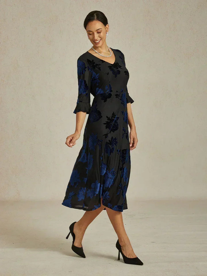 Floral A-Line Dress with Flutter Sleeves