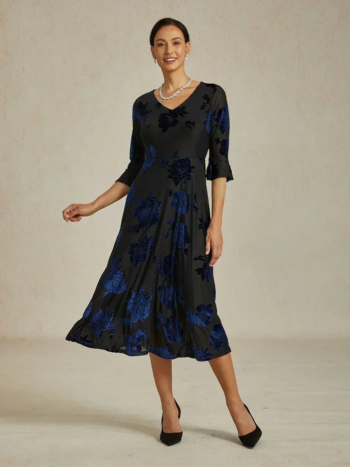 Floral A-Line Dress with Flutter Sleeves