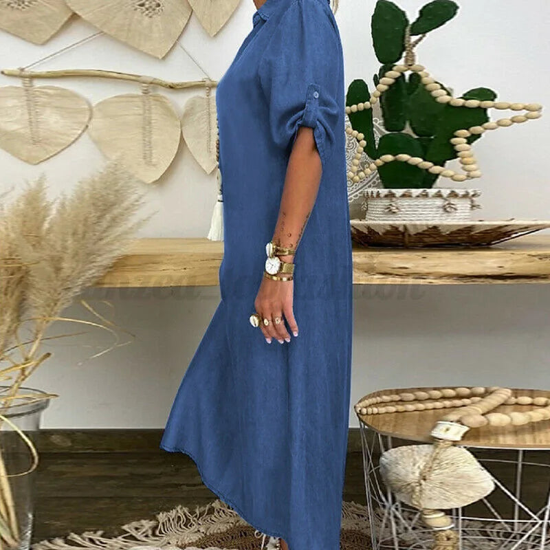 Malene™ | Comfortable Shirt Dress in Denim