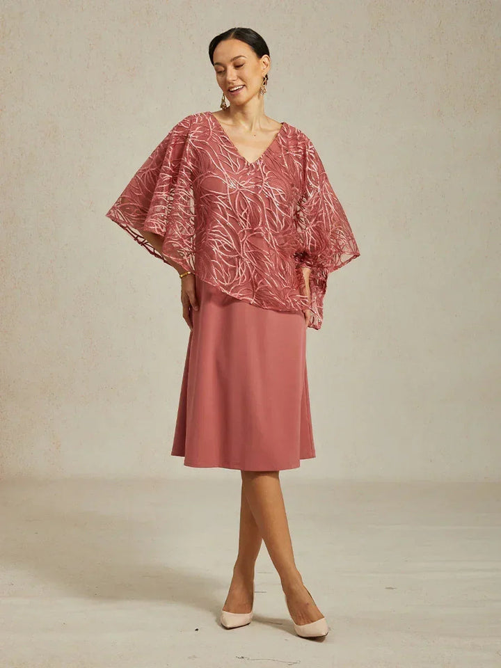 Sequin Knee Length V Neck Overlay Dress