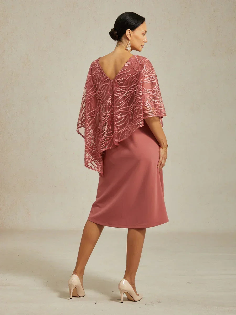 Sequin Knee Length V Neck Overlay Dress