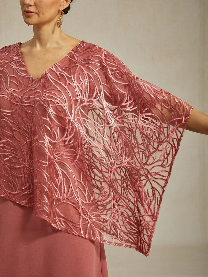 Sequin Knee Length V Neck Overlay Dress