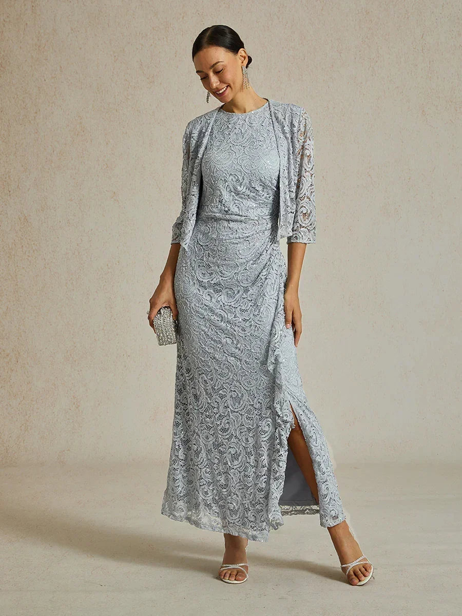 Lace Sequin Maxi Dress with Ruffle Detail