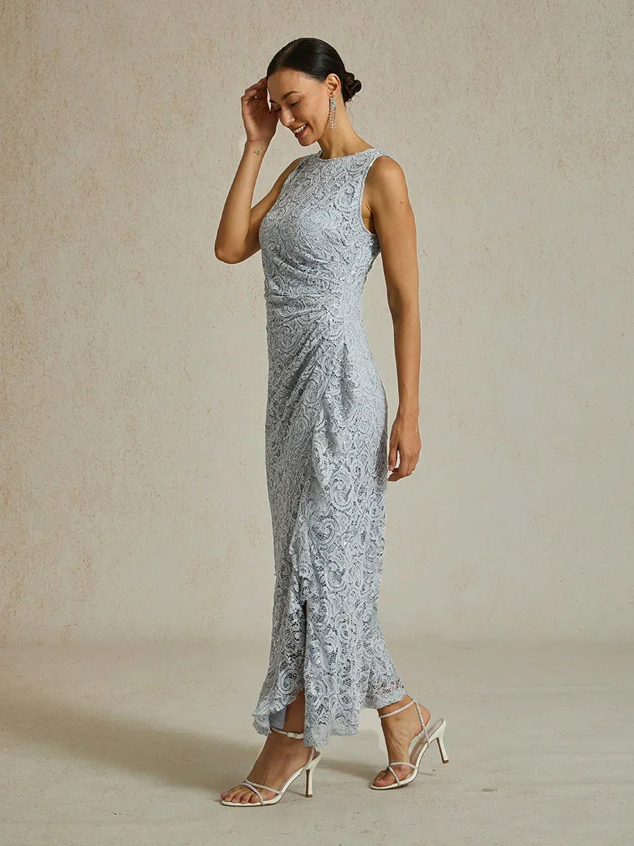 Lace Sequin Maxi Dress with Ruffle Detail