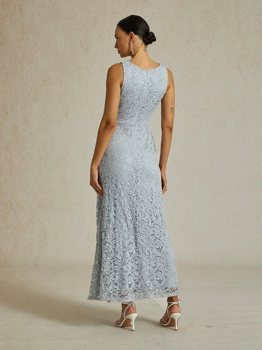 Lace Sequin Maxi Dress with Ruffle Detail