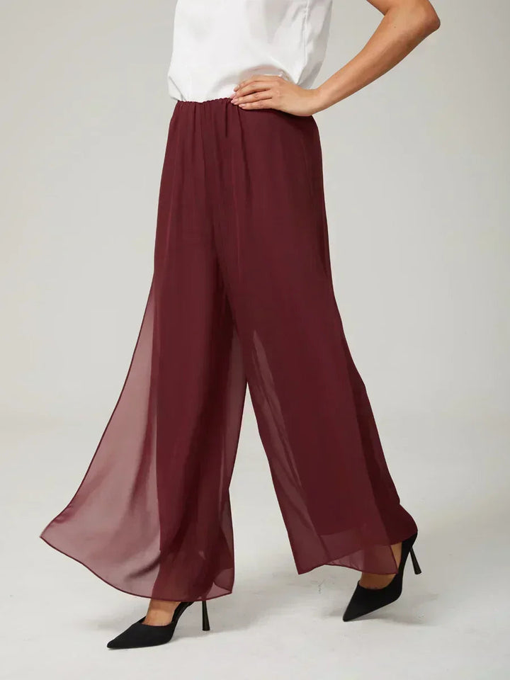 Straight Leg Pant With Chiffon Split Leg Overlay