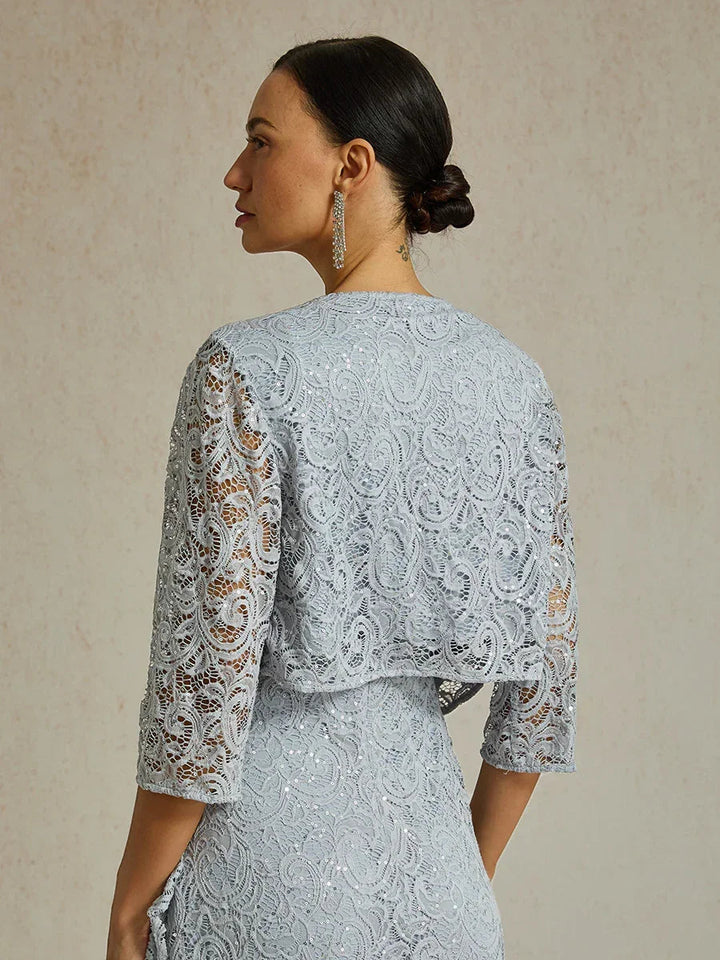 Stretch Lace Sequin Jacket with 3/4 Sleeves