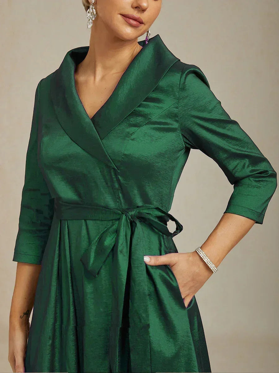 Stretch Taffeta Cocktail Dress with Tie Belt