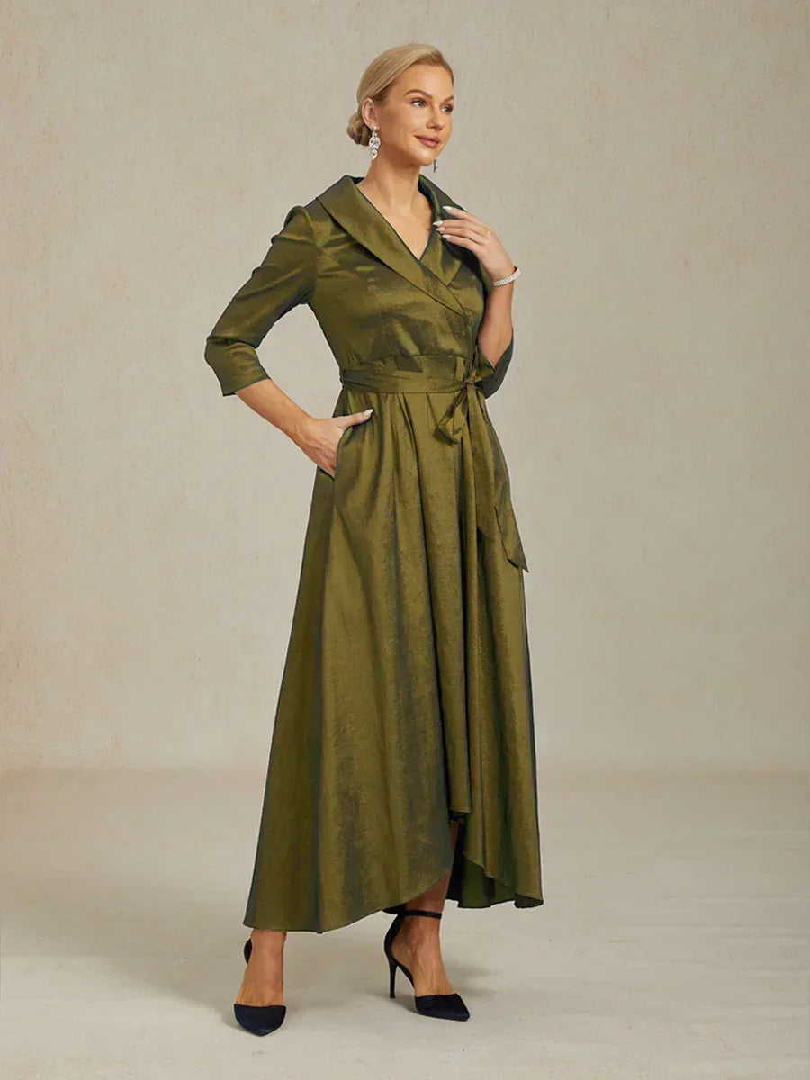 Stretch Taffeta Cocktail Dress with Tie Belt