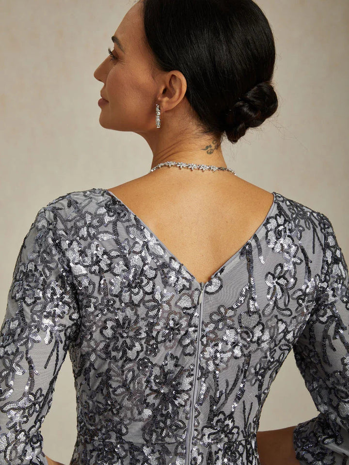 V-Neck Sequin Embroidered Lace Maxi Dress