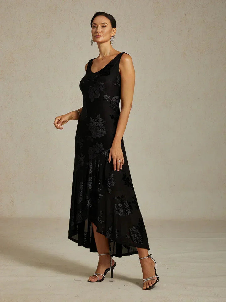Floral Evening Gown with Asymmetrical Hem
