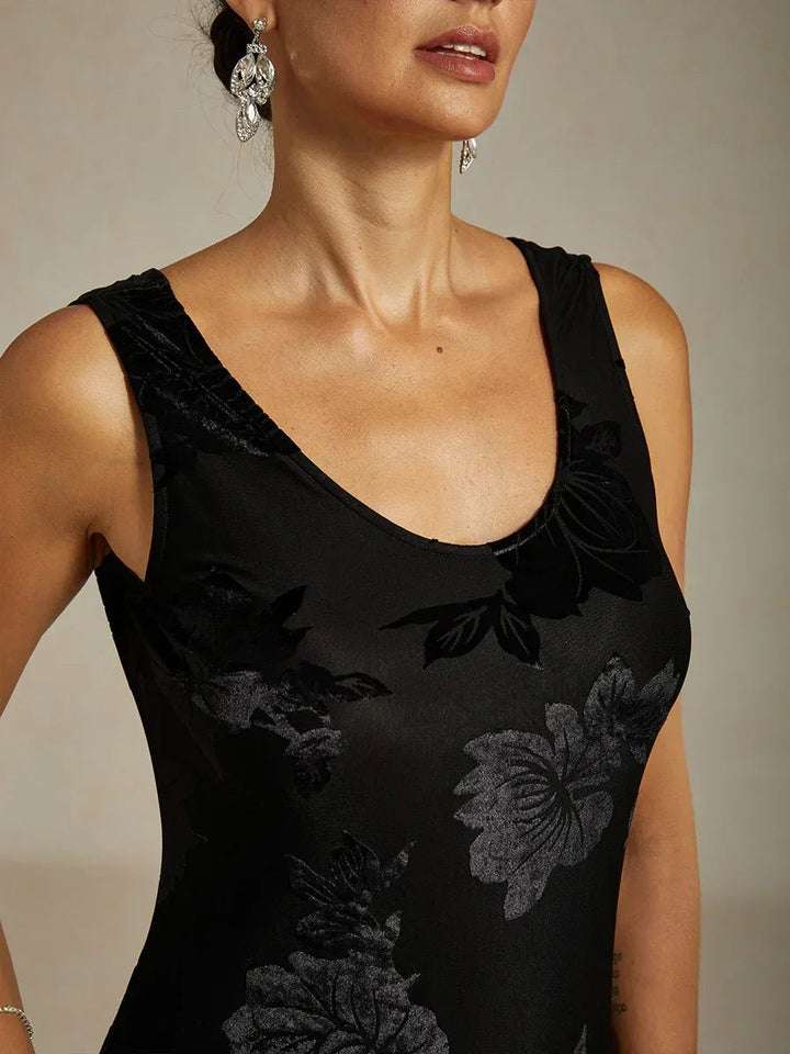 Floral Evening Gown with Asymmetrical Hem