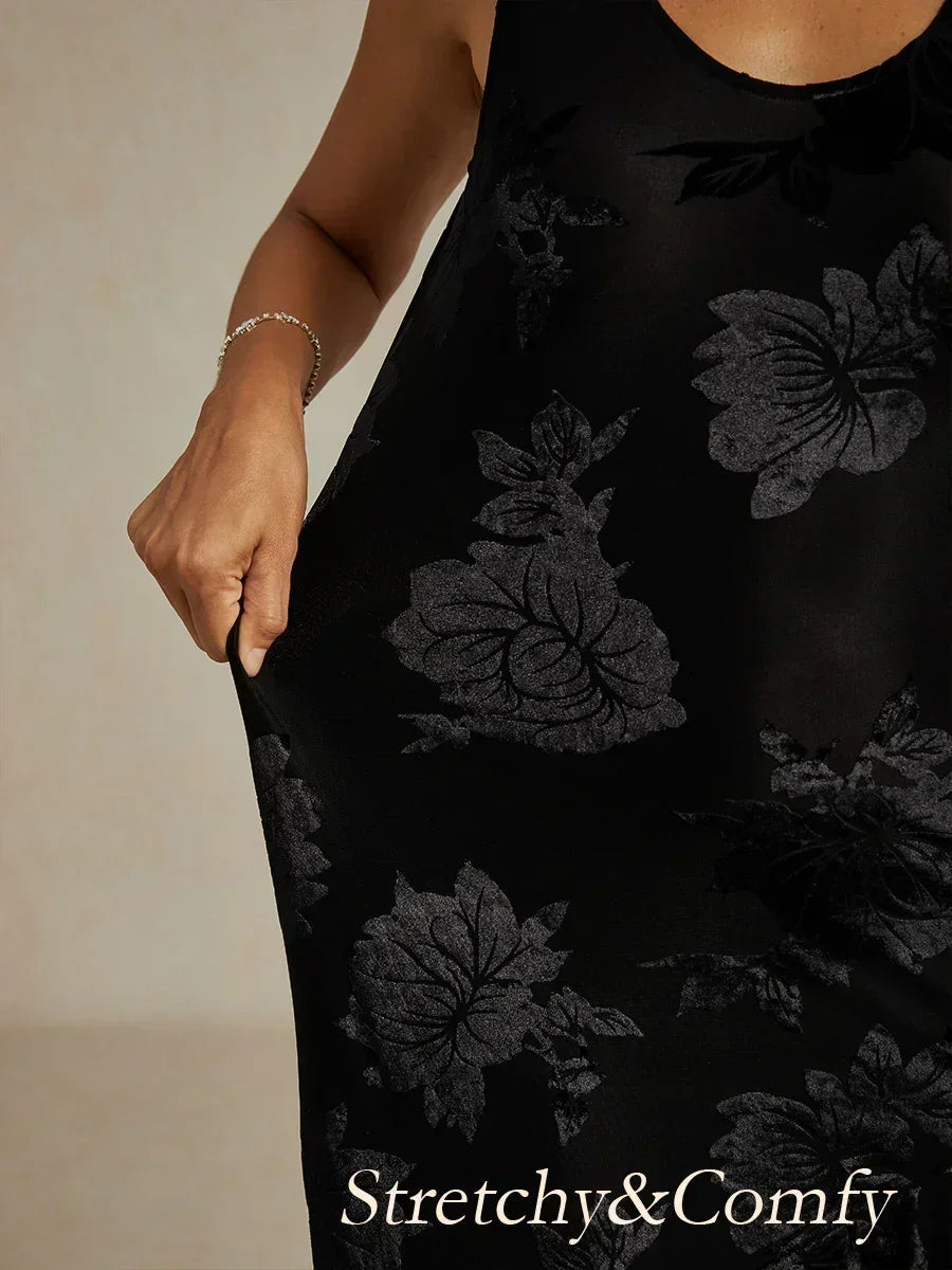 Floral Evening Gown with Asymmetrical Hem