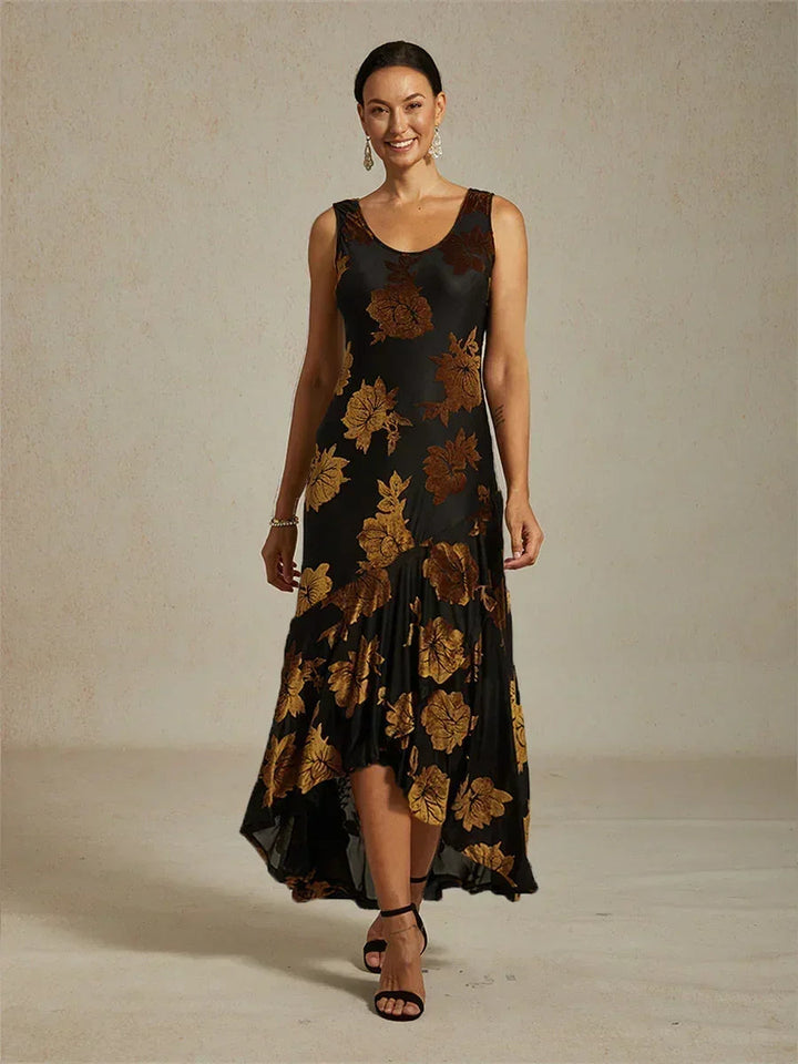 Floral Evening Gown with Asymmetrical Hem