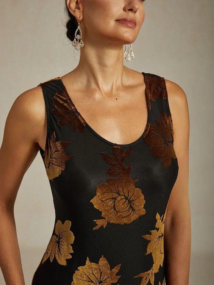 Floral Evening Gown with Asymmetrical Hem