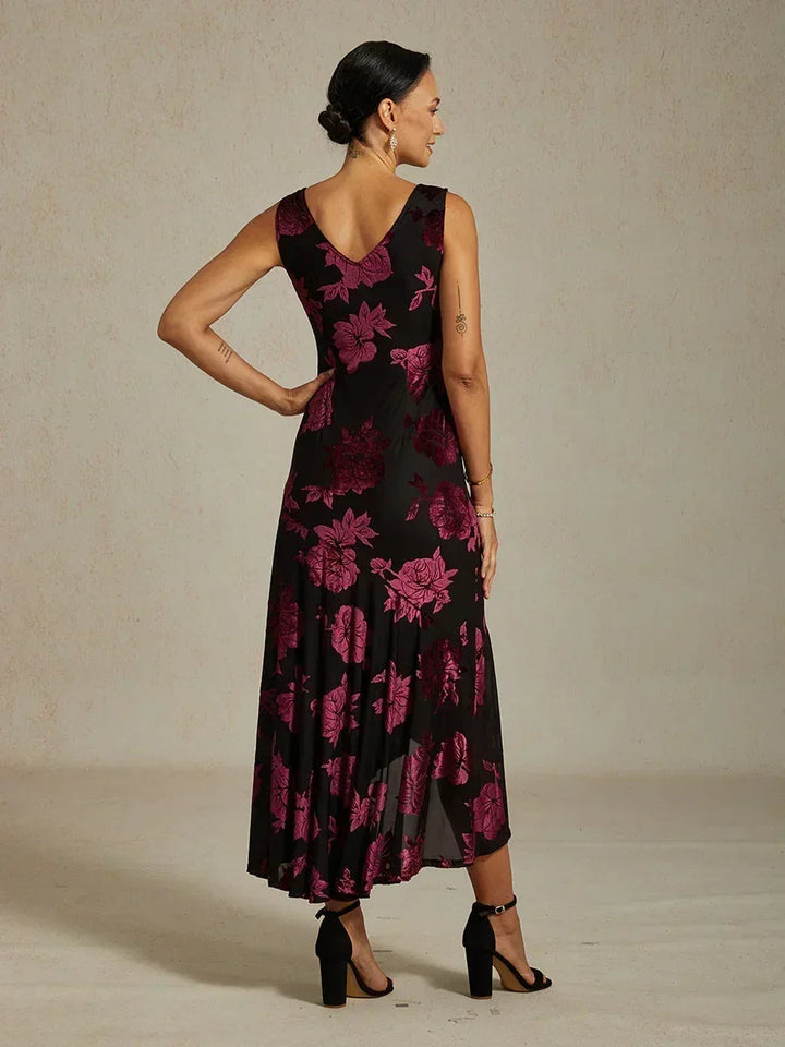 Floral Evening Gown with Asymmetrical Hem