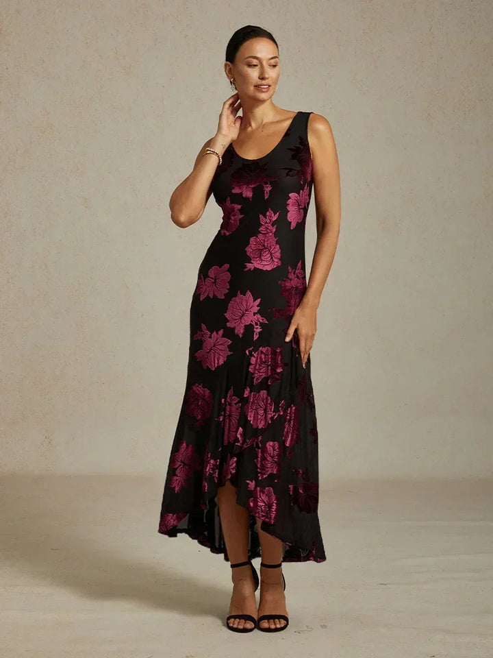 Floral Evening Gown with Asymmetrical Hem