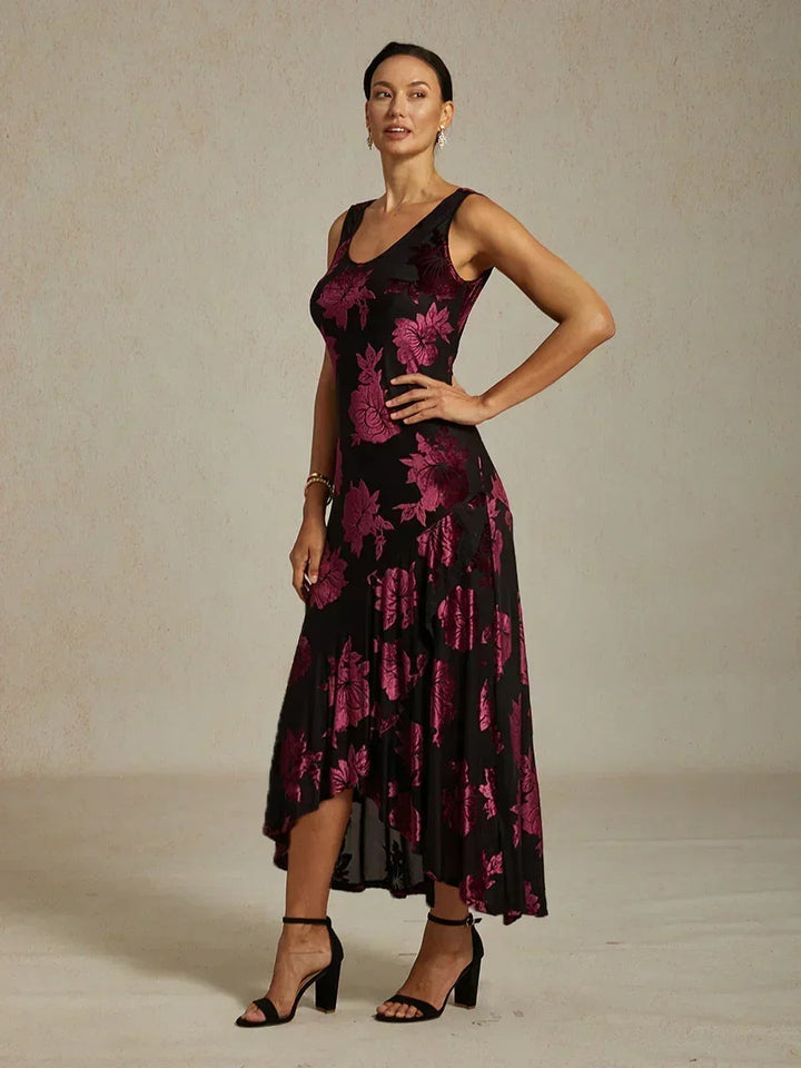 Floral Evening Gown with Asymmetrical Hem