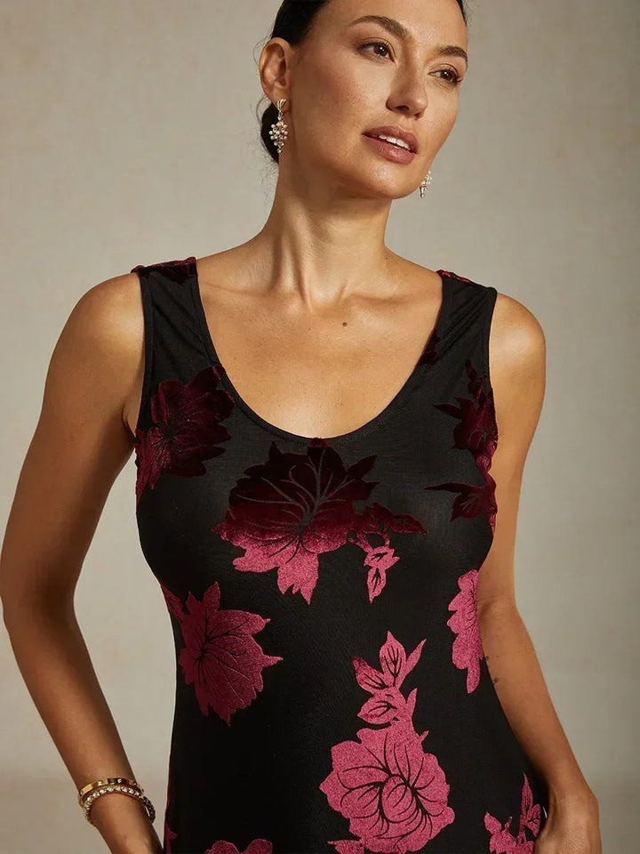 Floral Evening Gown with Asymmetrical Hem