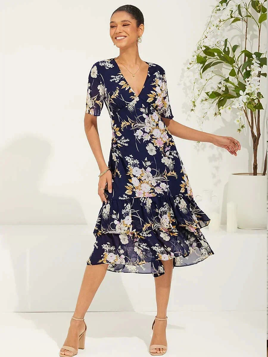 Puff Sleeve Floral Chiffon Dress