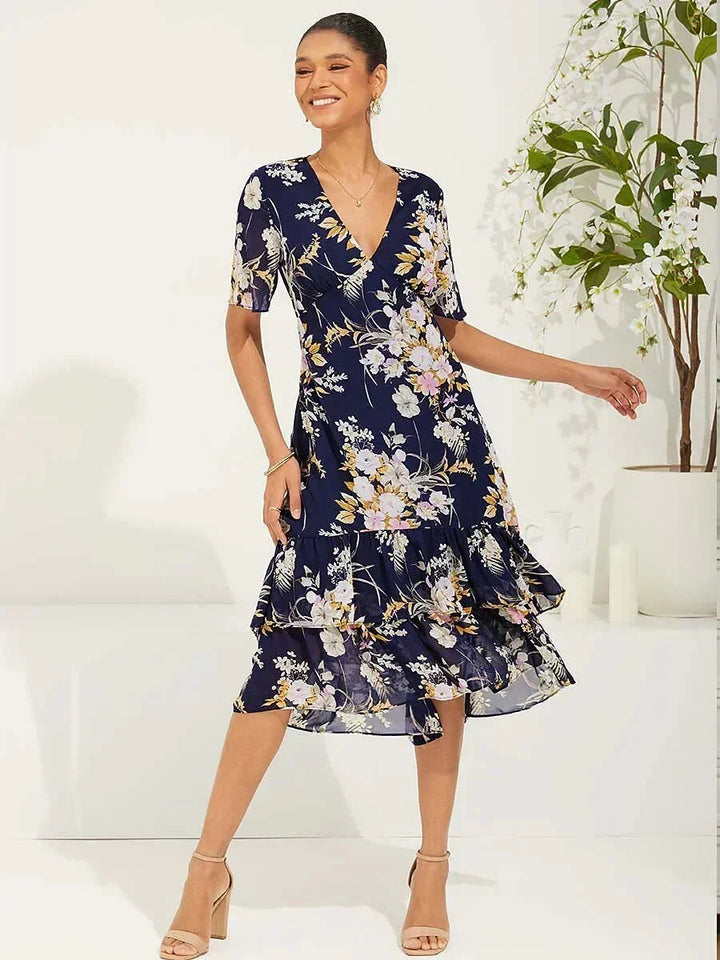 Puff Sleeve Floral Chiffon Dress