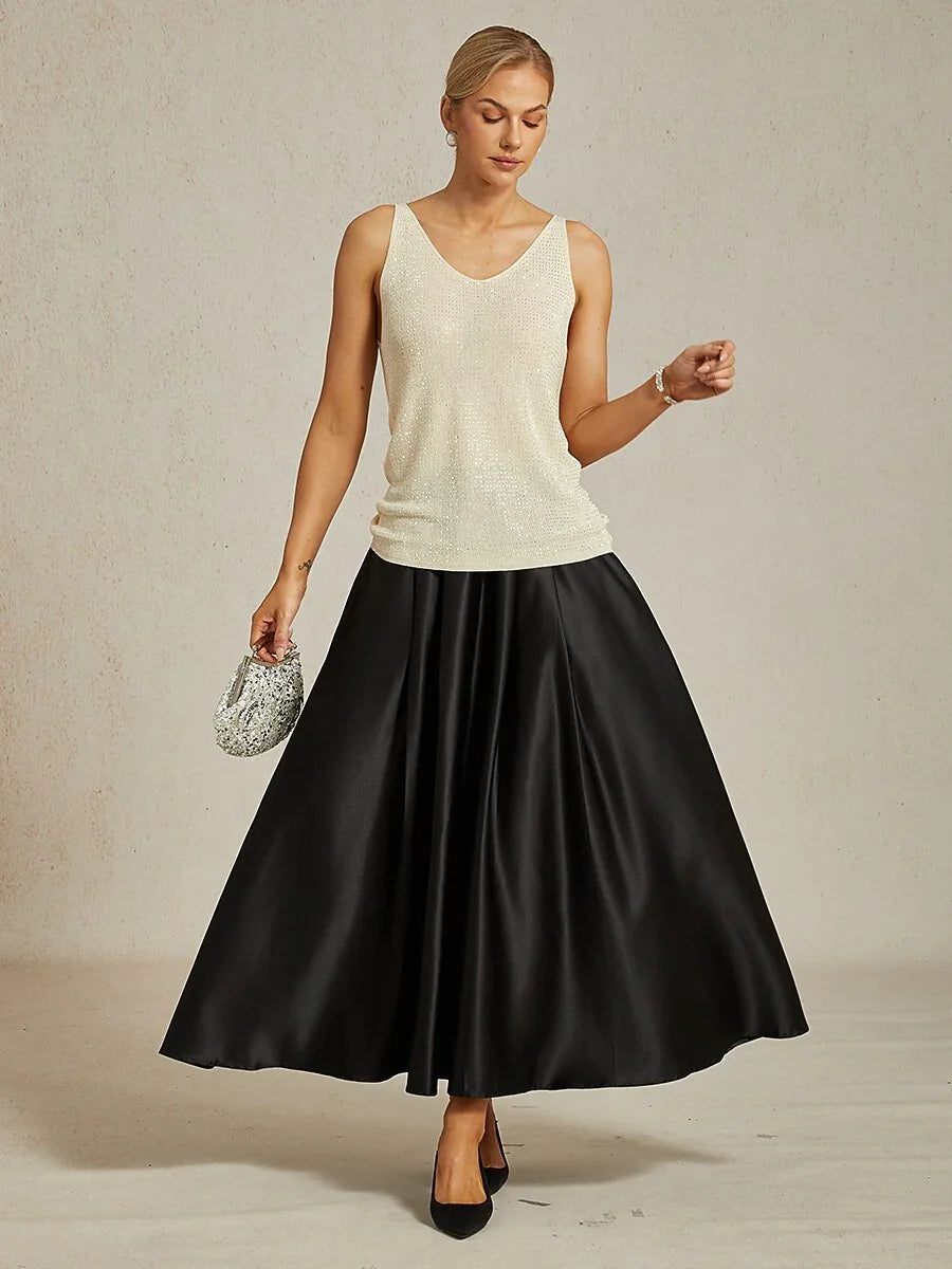 V Neck Knit Tank with Rhinestone Detailing