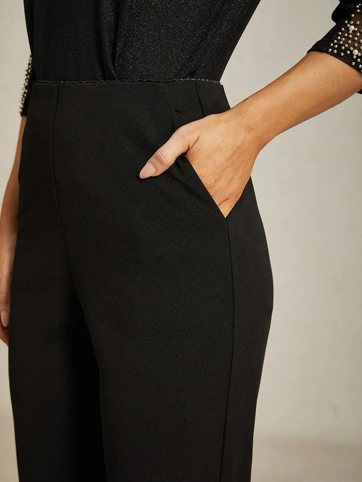 Black Slim Leg Pant with Elastic Waist and Side Pockets