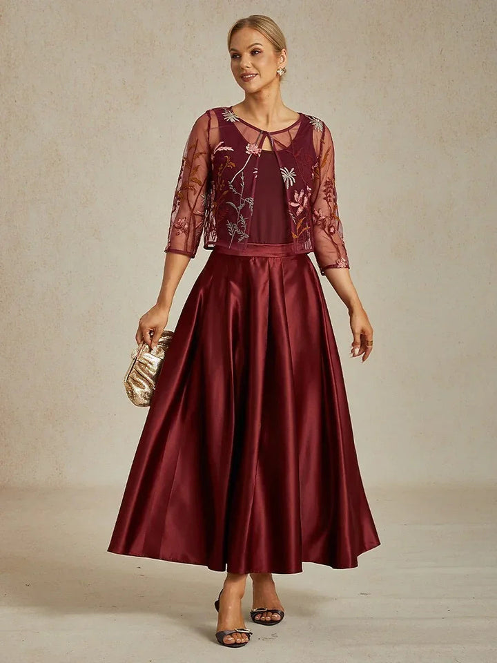 Floral Embroidered Lace Jacket with Rhinestone Button